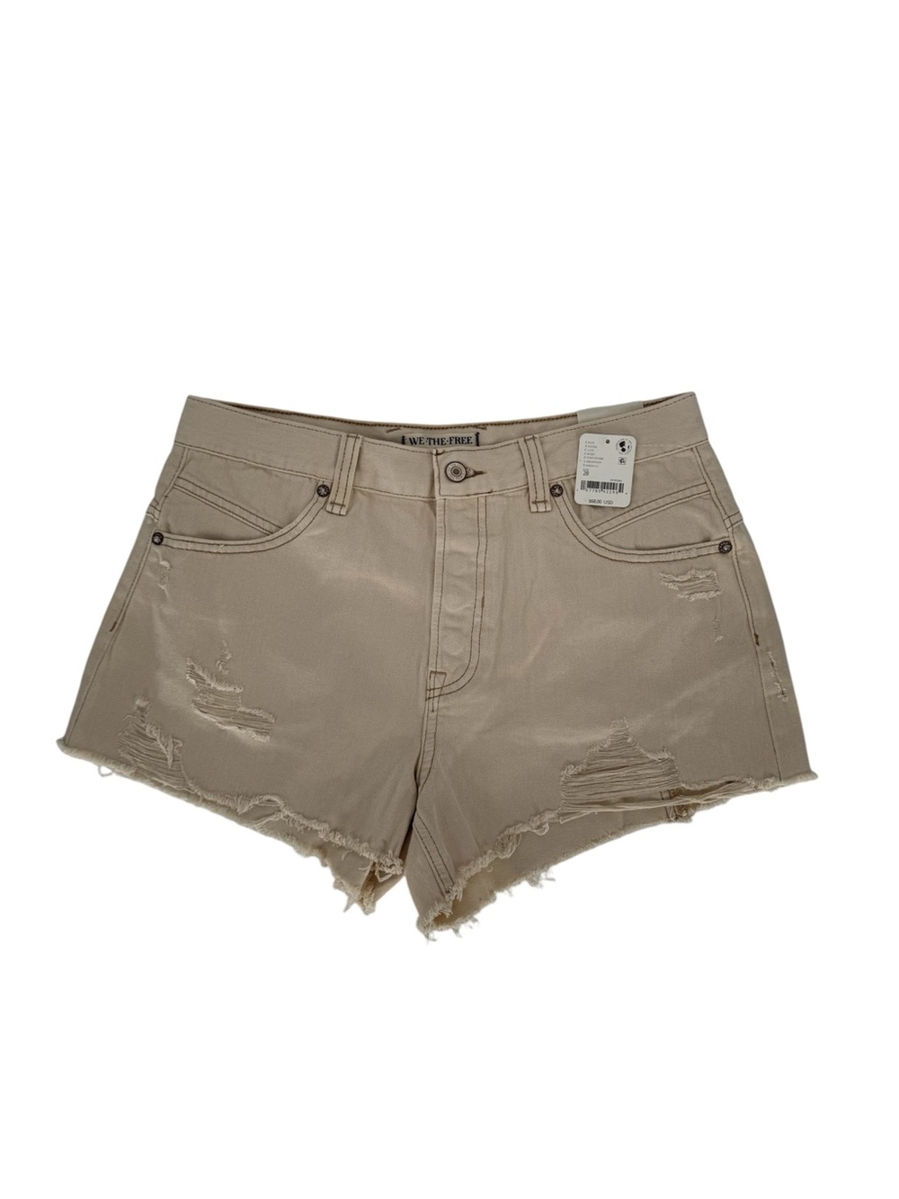 NWT We The Free People Now Or Never Denim Shorts Size 28 Ecru Ivory Beige Cutoff